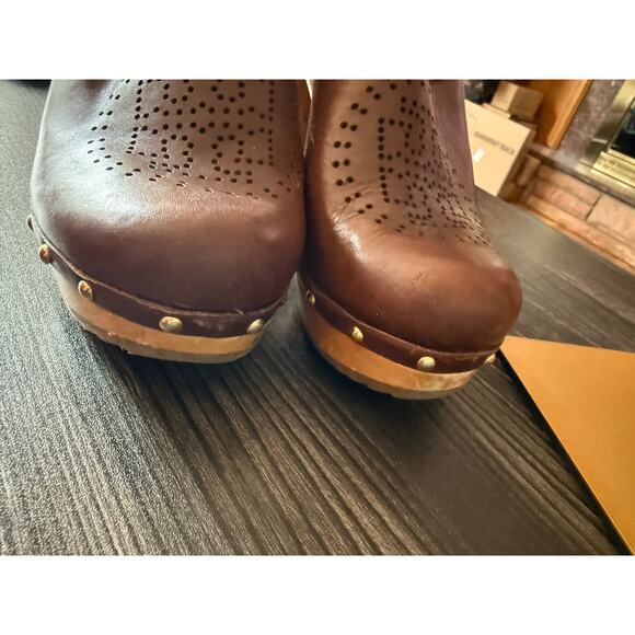 Tory Burch Brayden Brown Leather Logo Slingback Wood Clog Sz. 7 - Picture 6 of 8